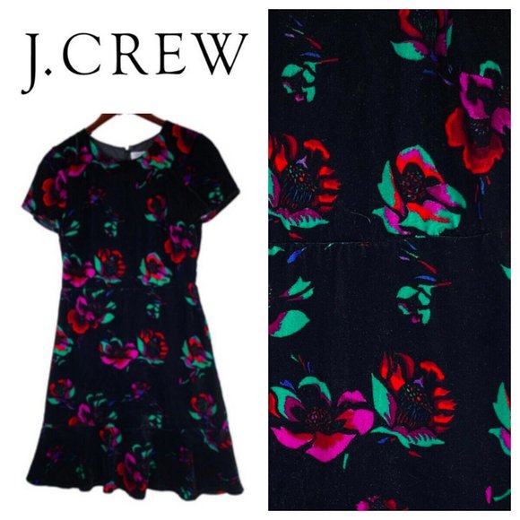 J. Crew Dresses & Skirts - J. Crew Sz 2 XS / Small Dress Velour Velvet Floral Flutter Black Party Wedding